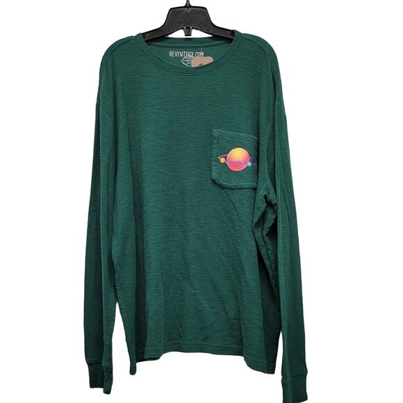 Hand Printed Upcycled Mens XL Saturn Orbit Front Pocket Long Sleeve Tee Shirt - Picture 1 of 4